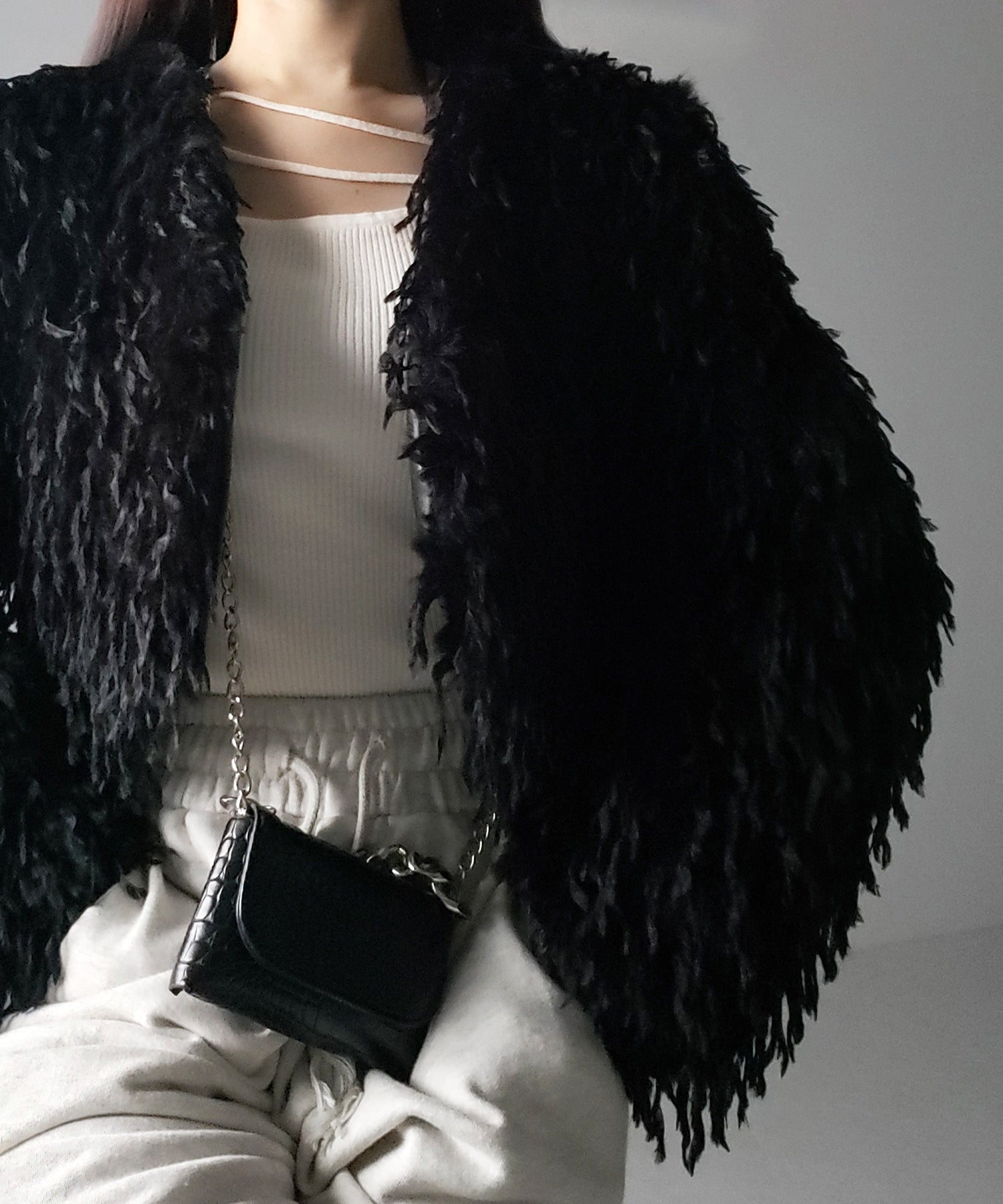 【 4color 】ムードフェザーワイドスリーブショートカーディガン/ mood feather wide sleeve short cardigan