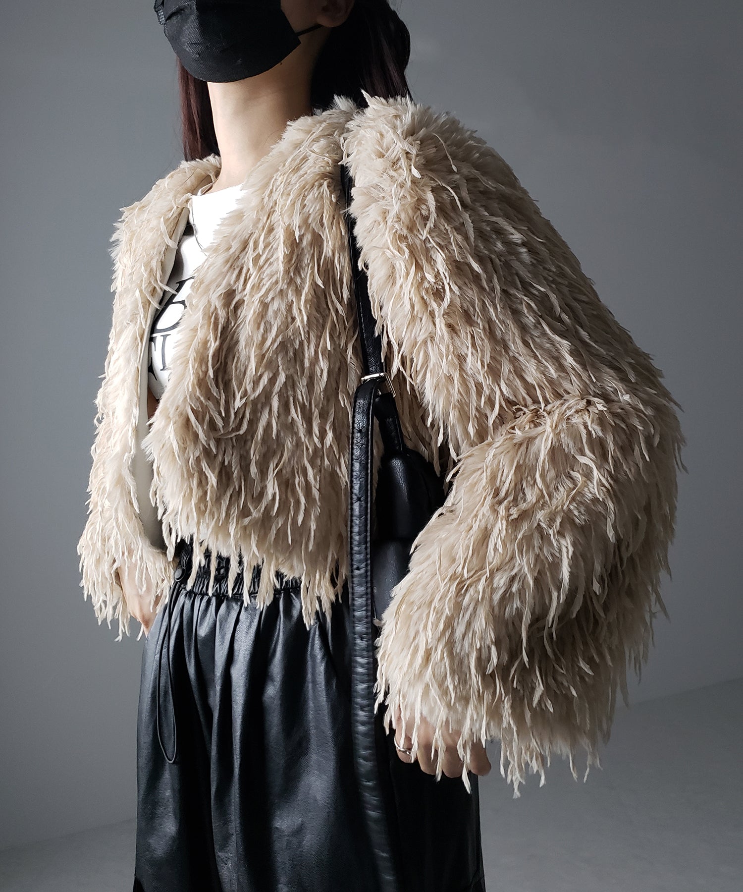 【 4color 】ムードフェザーワイドスリーブショートカーディガン/ mood feather wide sleeve short cardigan
