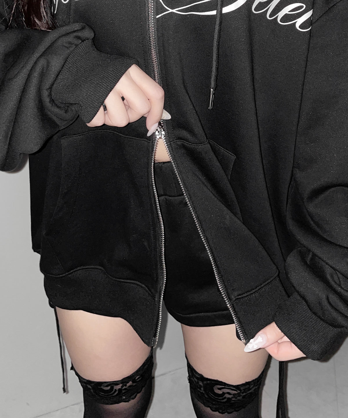 【 セットアップ可能 】レタリングロゴプリントダブルジップビッグパーカー / lettering logo print double zip BIG hoodie