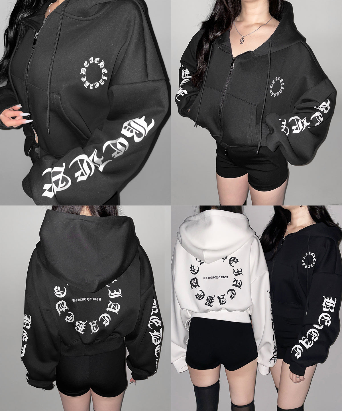 グランジロゴダブルジップショートパーカー / grunge logo double zip short hoodie