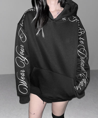 レタリングロゴ刺繍オーバースウェットパーカー /lettering logo embroidery over sweat hoodie