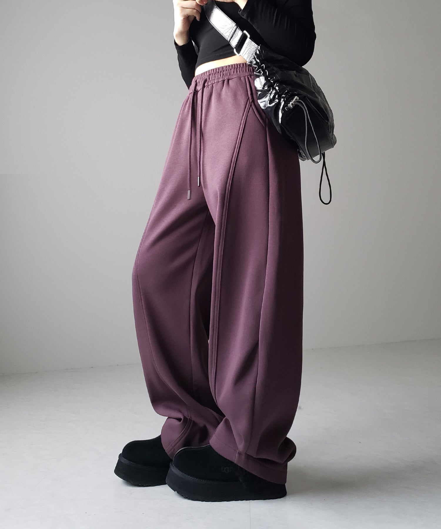 【 裏起毛 】カーブラインサイドタックワイドスウェットパンツ