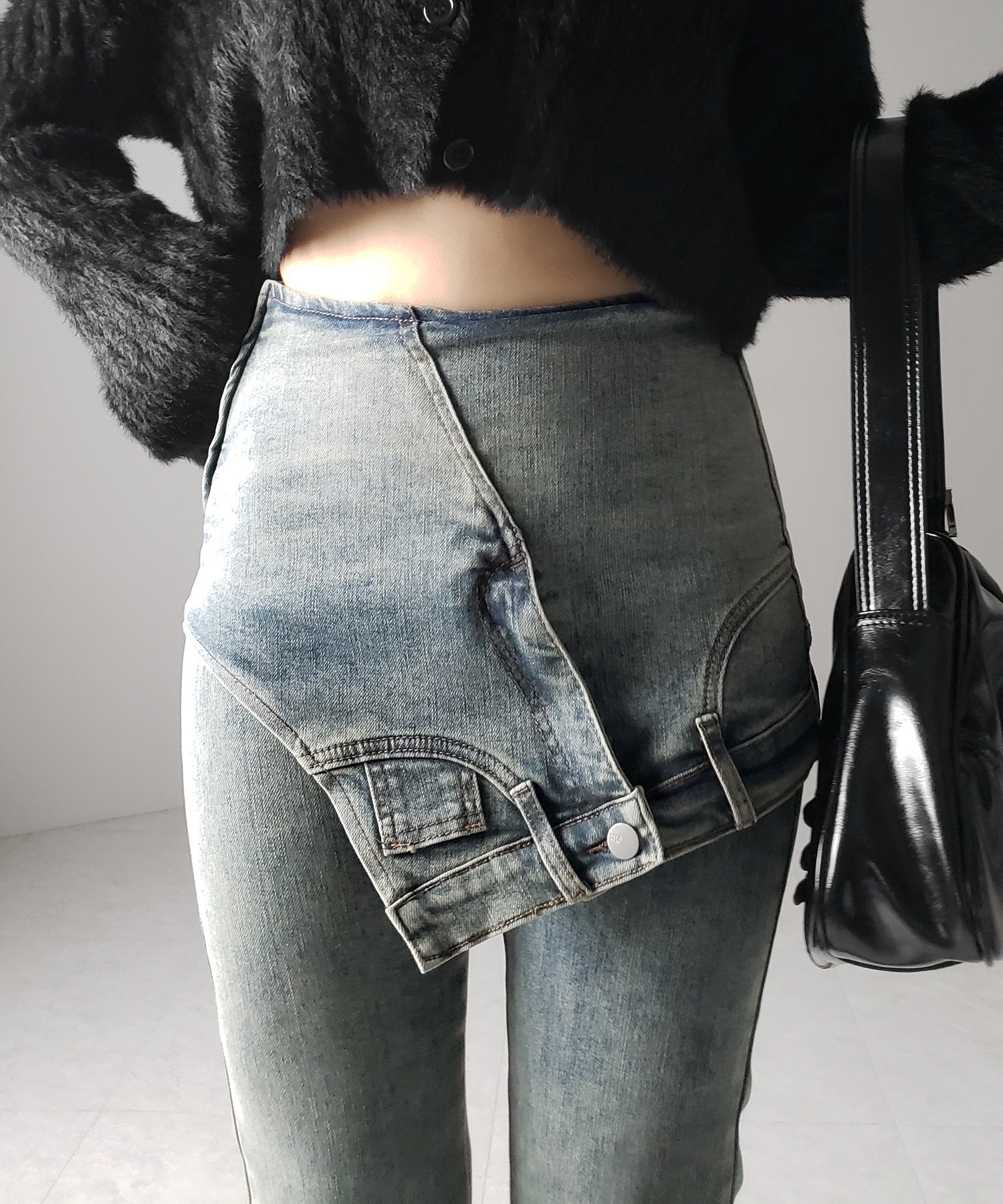 【 2color / 4size 】レイヤードウエストヴィンテージフレアデニム /layered waist vintage flare denim