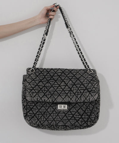 ヴィンテージブラックデニムキルティングショルダーバッグ / vintage black denim quilting shoulder bag