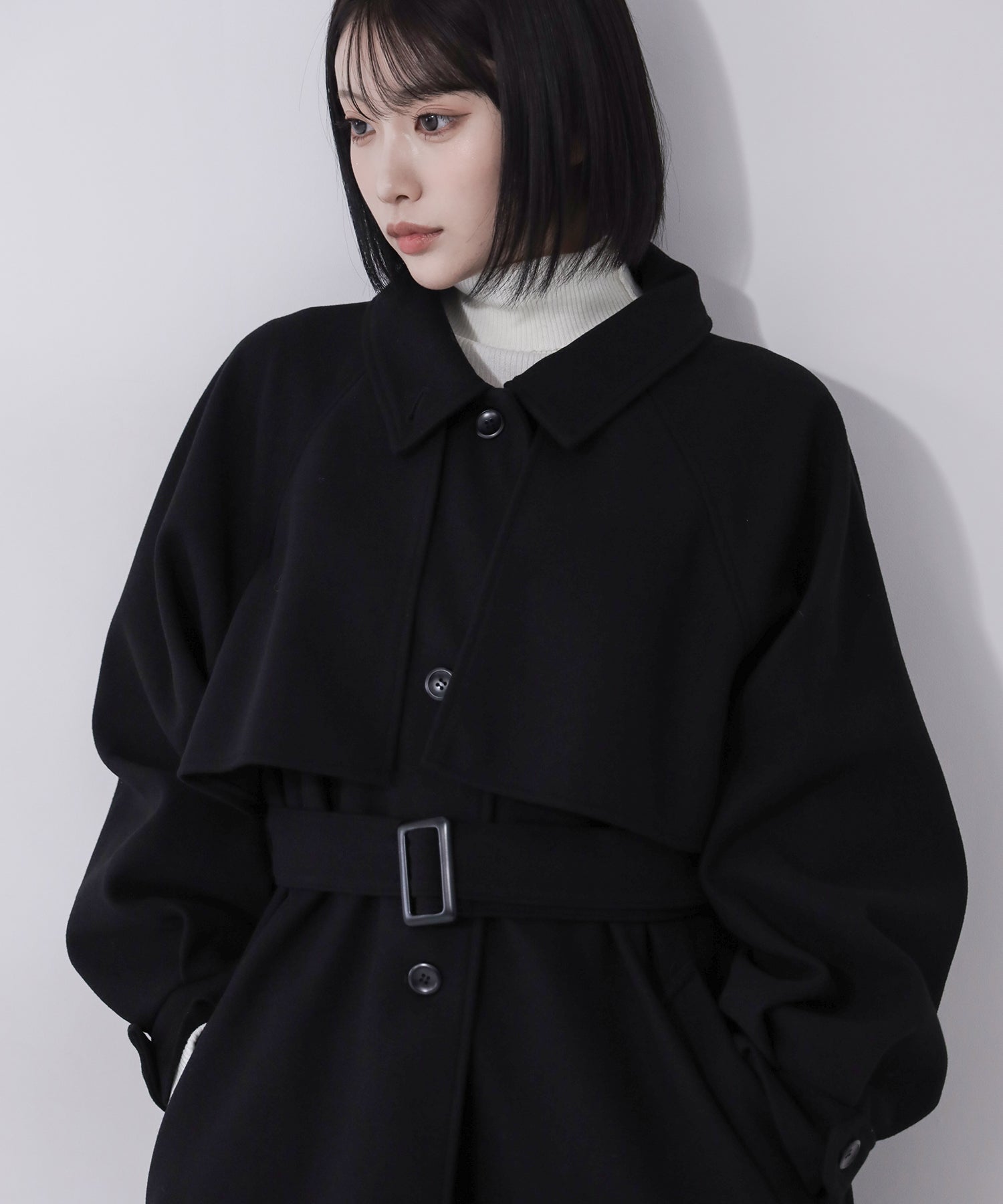【 ウエストマークベルトSET 】2WAY ステンカラーレディメルトンロングコート / 2WAY soutien collar lady melton long coat