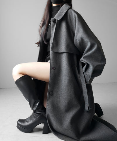 【 ウエストマークベルトSET 】2WAY ステンカラーレディメルトンロングコート / 2WAY soutien collar lady melton long coat