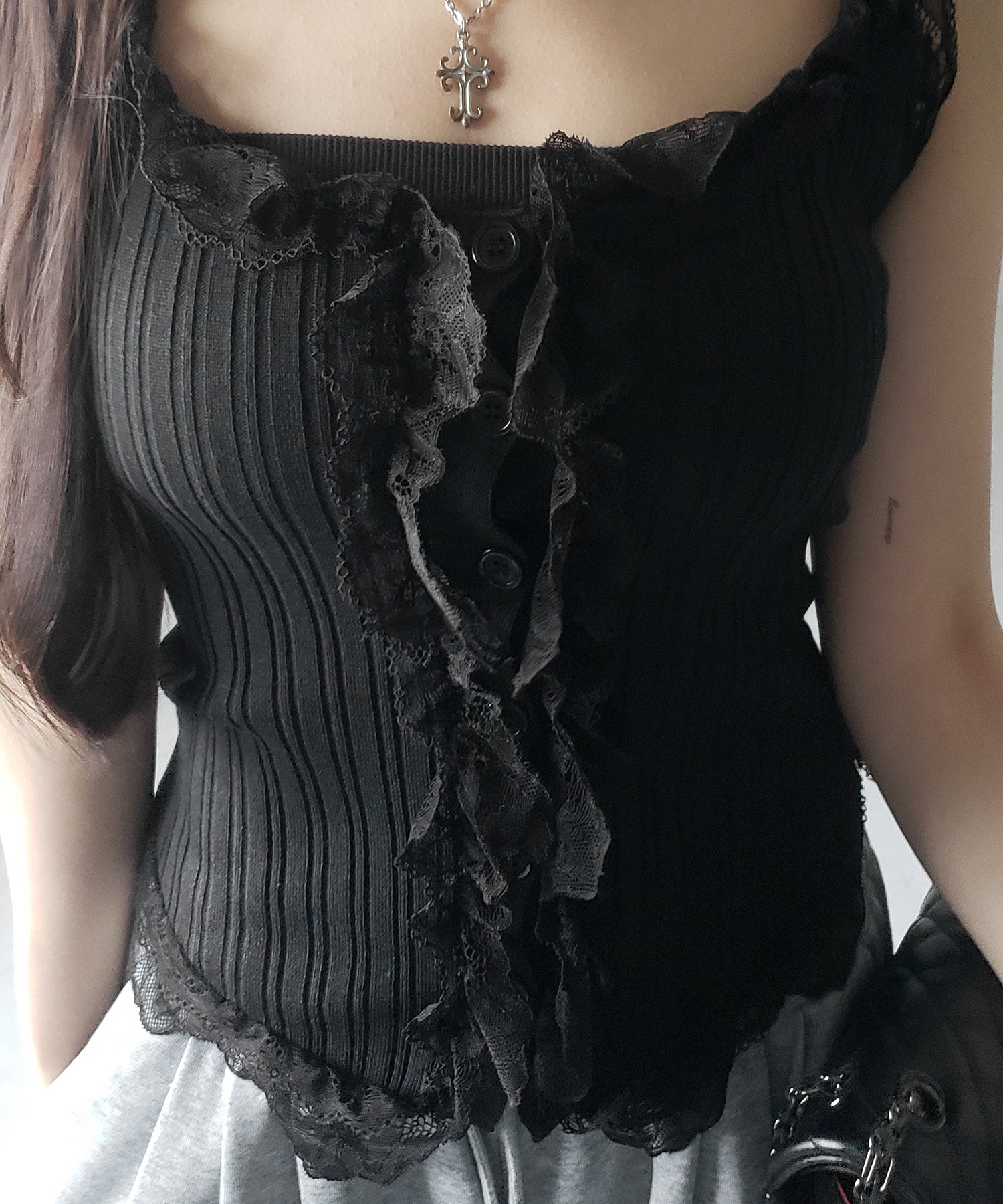 【 2color 】レースフリルドッキングリブニットキャミタンク / lace frill docking lib knit cami tank