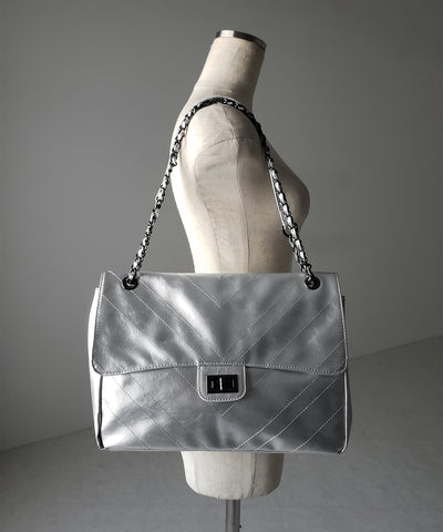 2WAY チェーンフェイクレザーフラップショルダーバッグ / 2WAY chain fake leather flap shoulder bag