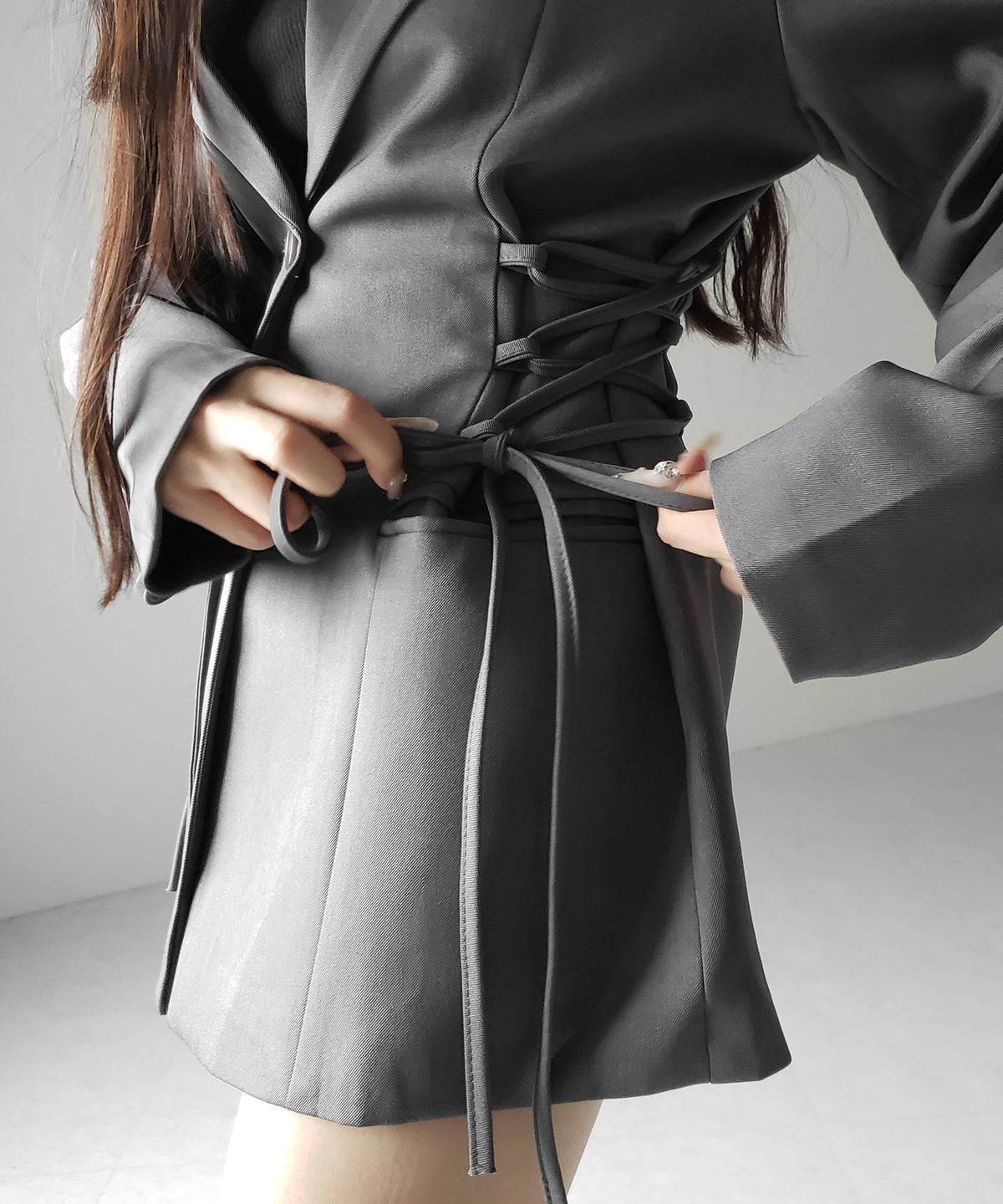 レースアップリボンスリムテーラードジャケット / lace-up ribbon slim tailored jacket