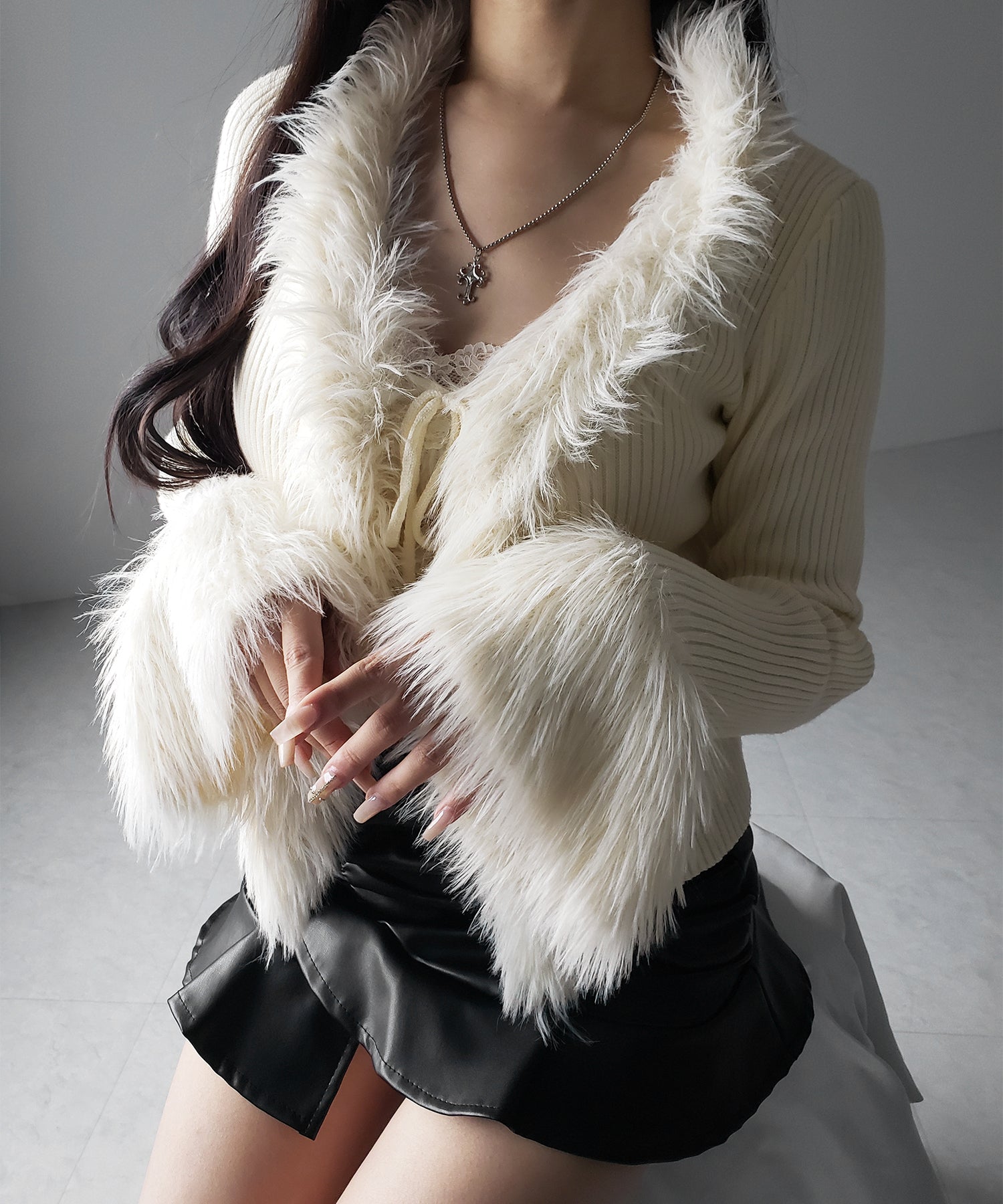 シャギーファードッキングリブニットカーディガン / shaggy fur docking rib knit cardigan