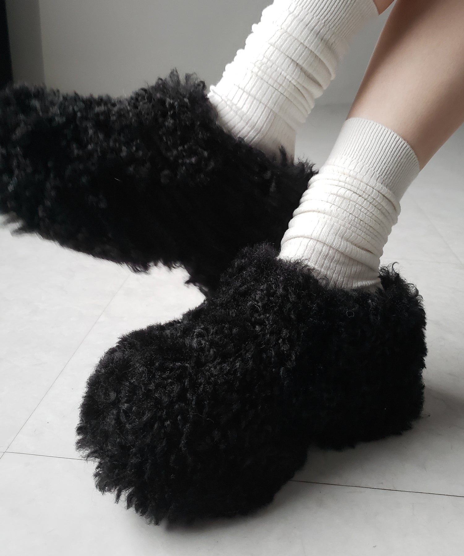 厚底テディボアサボサンダル / platform teddy boa sabo sandals