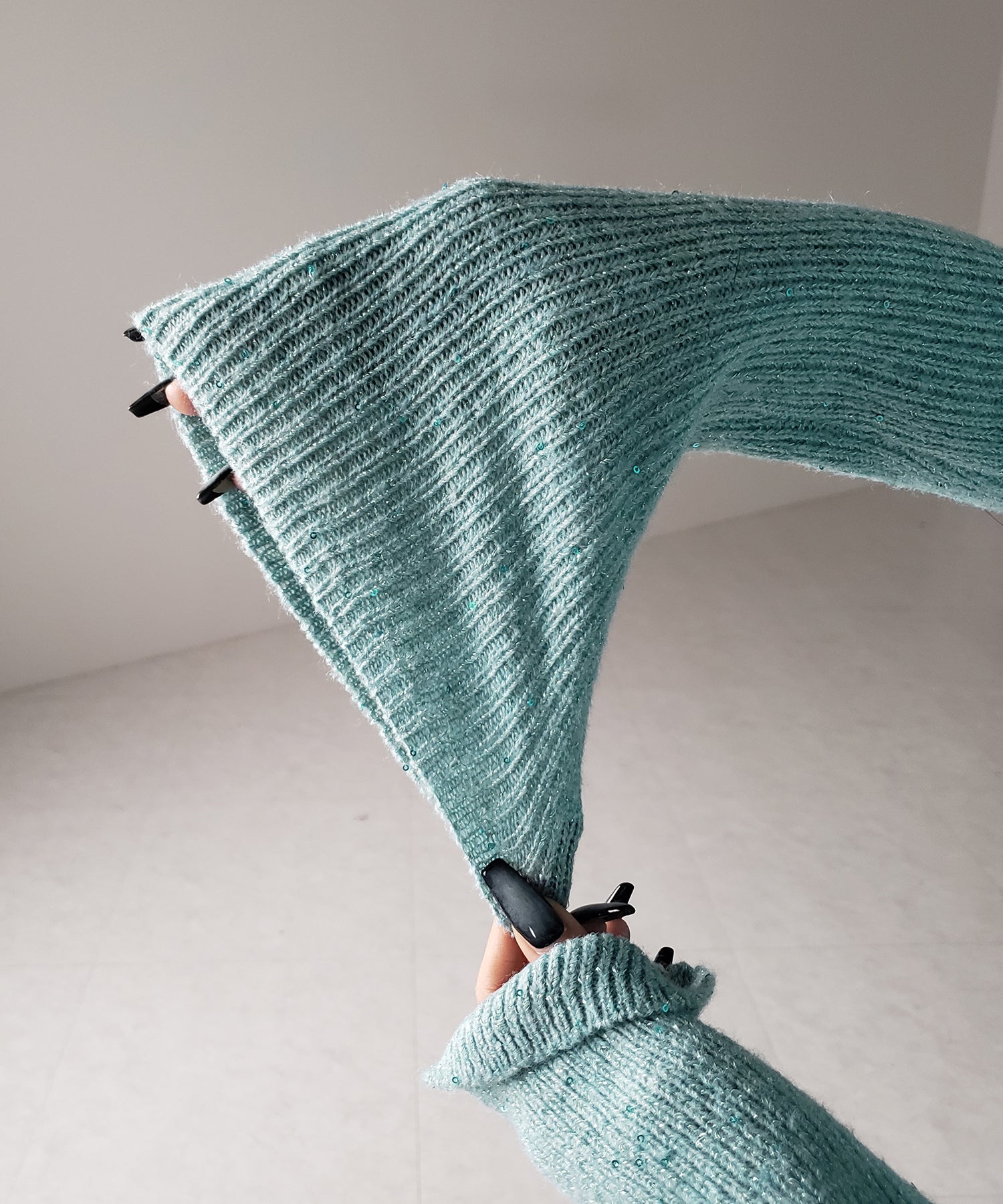 レースドッキングスパングルキーネックニットカーディガン / lace docking spangle key neck knit cardigan