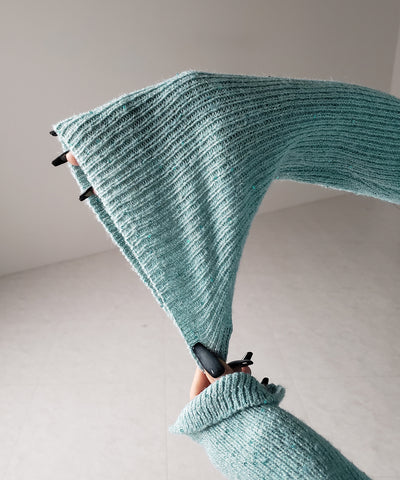 レースドッキングスパングルキーネックニットカーディガン / lace docking spangle key neck knit cardigan