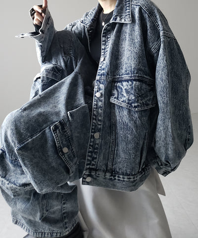 【 デニムセットアップ着用可能 】ヴィンテージケミカルブリーチヘビーワイドカーゴデニム / vintage chemical bleach heavy wide cargo denim