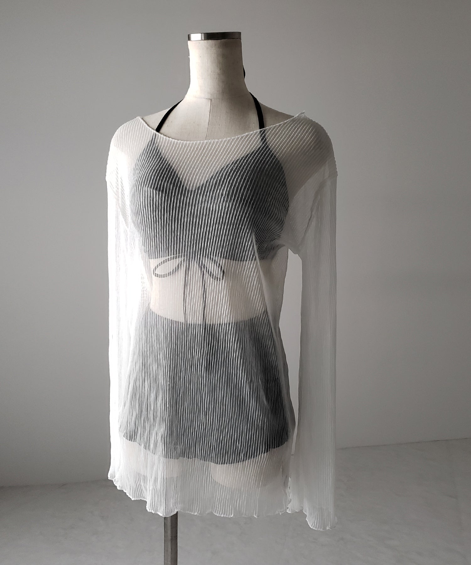 【 レディース水着/3点セット 】シアートップス付き フロントリボンホルターネックハイウエストビキニ / sheer tops set front ribbon halter neck high waist bikini
