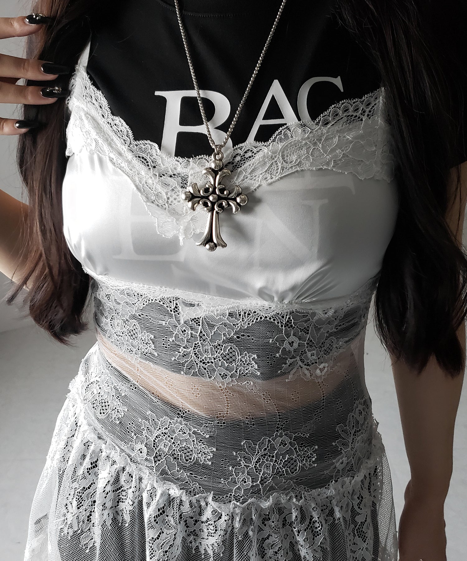 サテンレースドッキングランジェリーチュニックキャミソール / satin lace docking lingerie tunic camisole