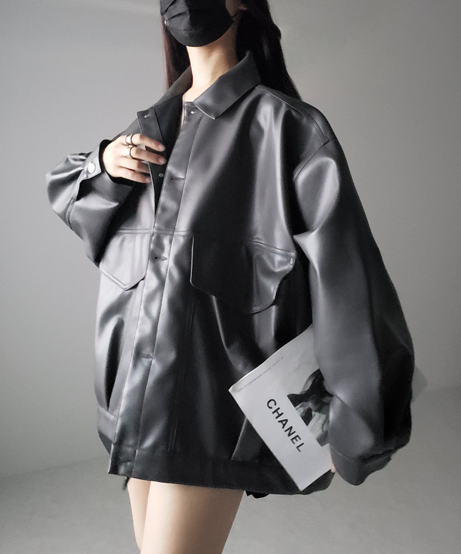 【 裾絞り可能2WAY 】ビッグシルエットボーイフレンドレザージャケット