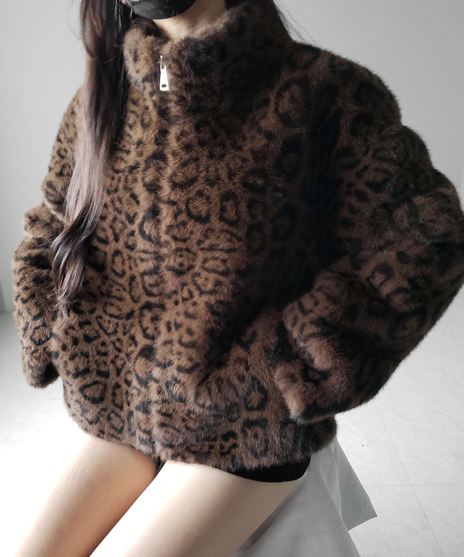 レオパードジップアップフェイクファーコート / leopard zipup fake fur coat
