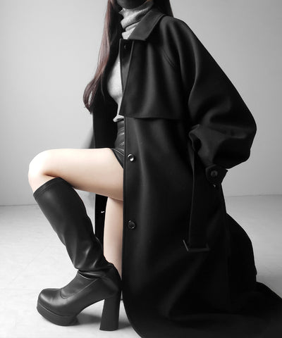 【 ウエストマークベルトSET 】2WAY ステンカラーレディメルトンロングコート / 2WAY soutien collar lady melton long coat