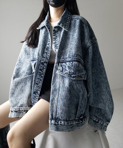 【 デニムセットアップ着用可能 】ヴィンテージケミカルブリーチボーイフレンドデニムジャケット / vintage chemical bleach boyfriend denim jacket