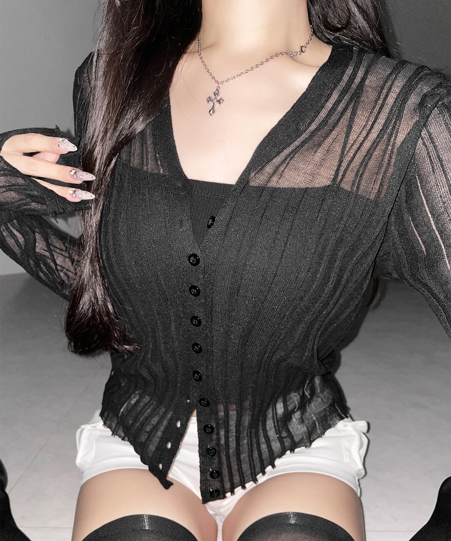 シアーリブニットカーディガン / sheer lib knit cardigan