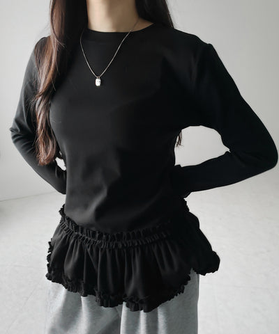 裾フリルレイヤード長袖トップス / hem frill layered long sleeve tops