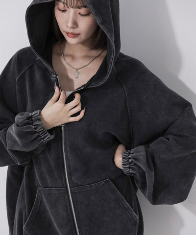 ピグメントヴィンテージ加工ジップアップパーカー / Pigment vintage zip-up hoodie