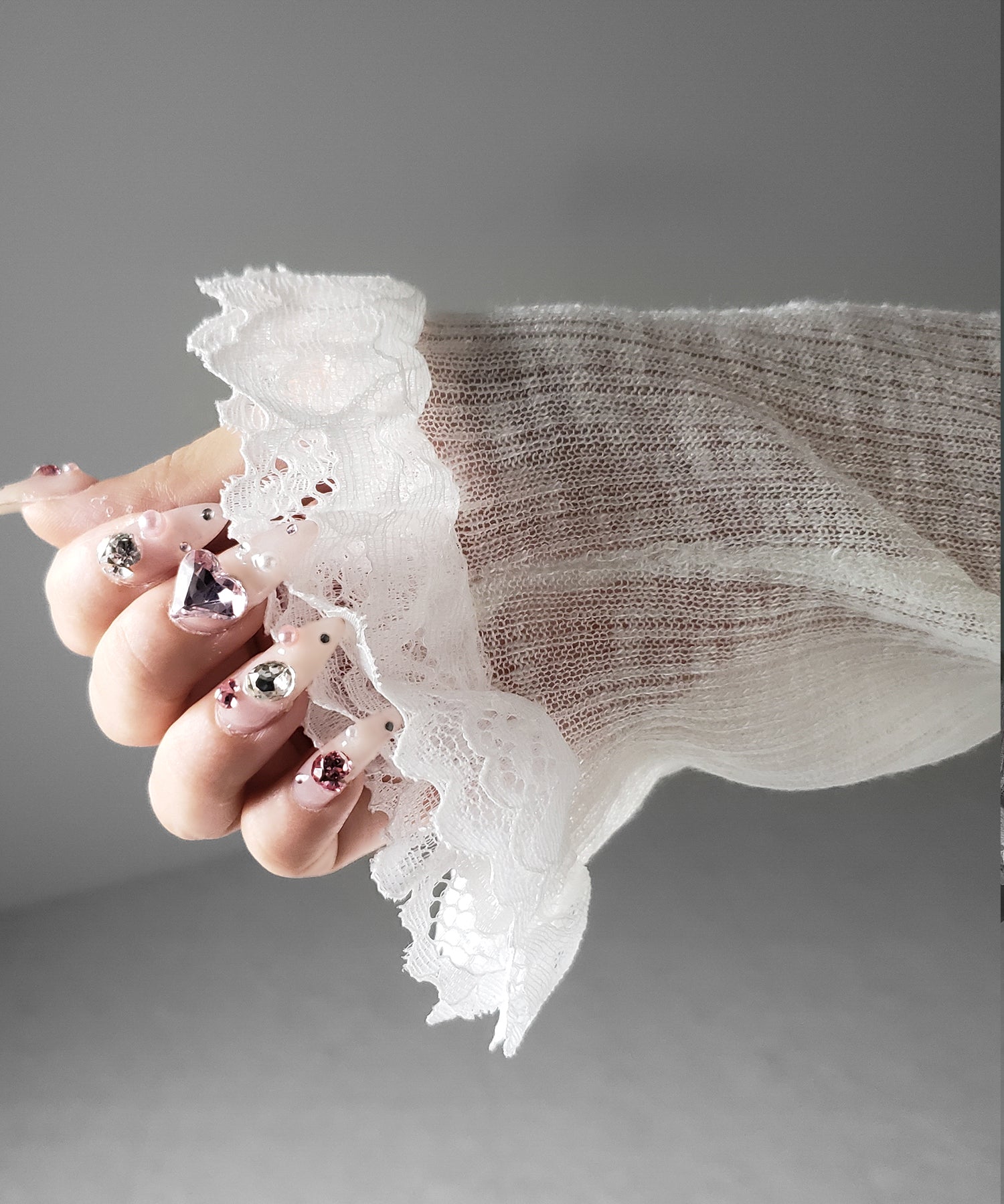レースフリルシアーニットカーディガン / lace frill sheer knit cardigan