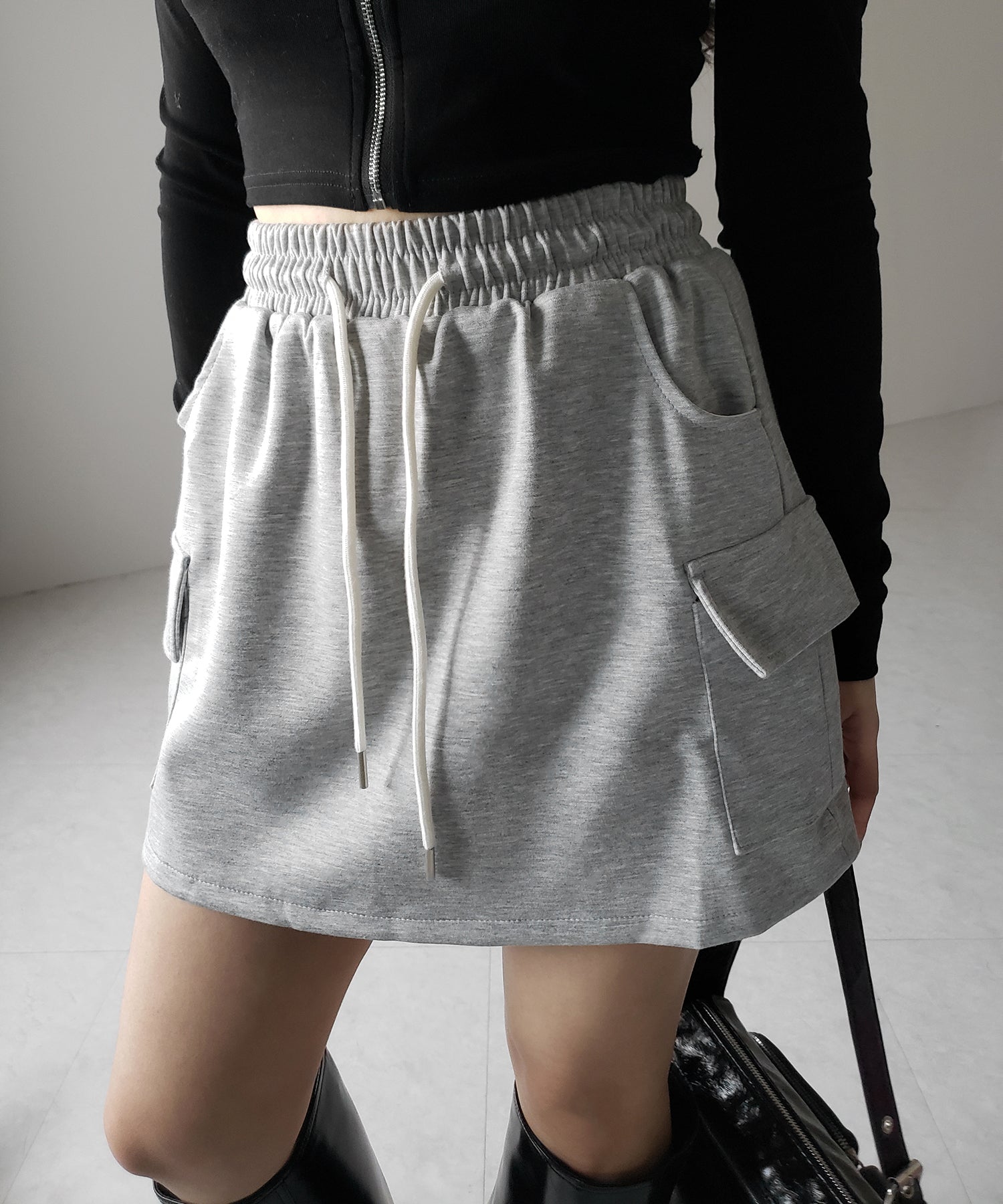 【 インナーパンツ裏地付 】ハイウエストスウェットミニスカート / high waist sweat mini skirt
