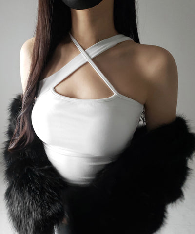 【 カップ付 】クロスネックカットアウトキャミソール / cross neck cutout camisole