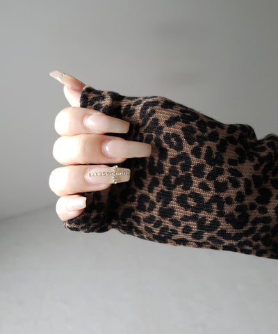 レオパードワンショルシャーリングリブカットソートップス / leopard one shoulder shirring rib cutsew tops