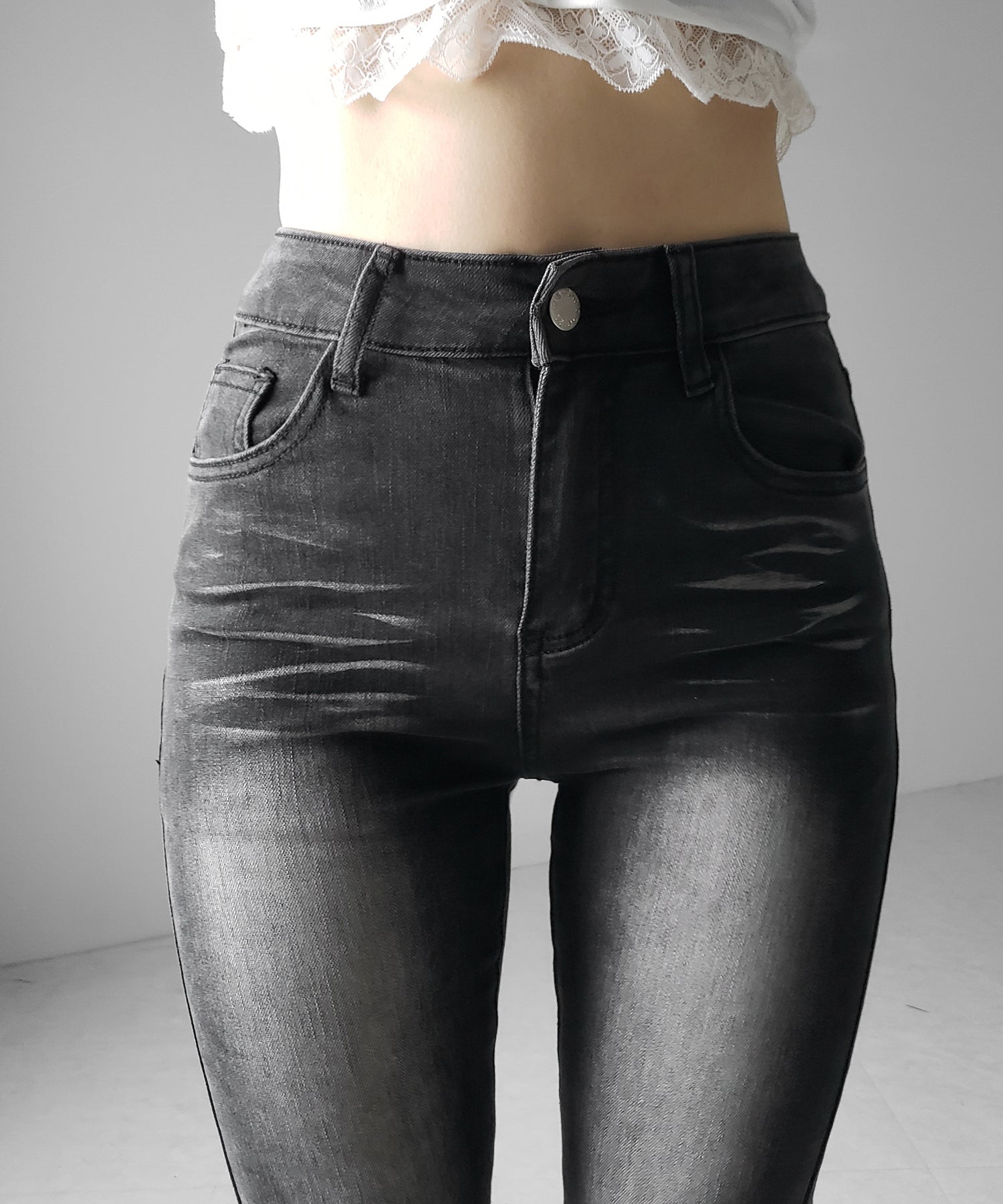 【4size 】バックリボンレースアップ美脚ストレッチフレアデニム / back ribbon lace up slim leg stretch flare denim