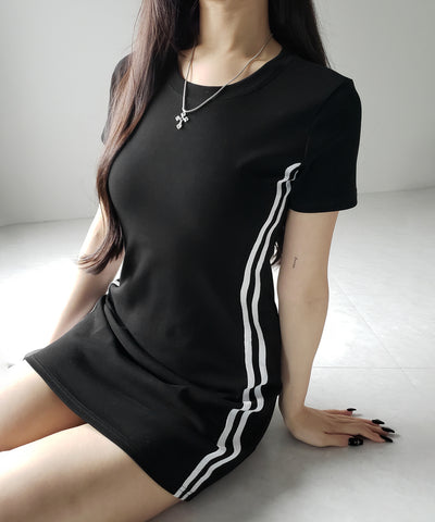 半袖サイドラインタイトミニワンピース / short sleeve side line tight mini onepiece