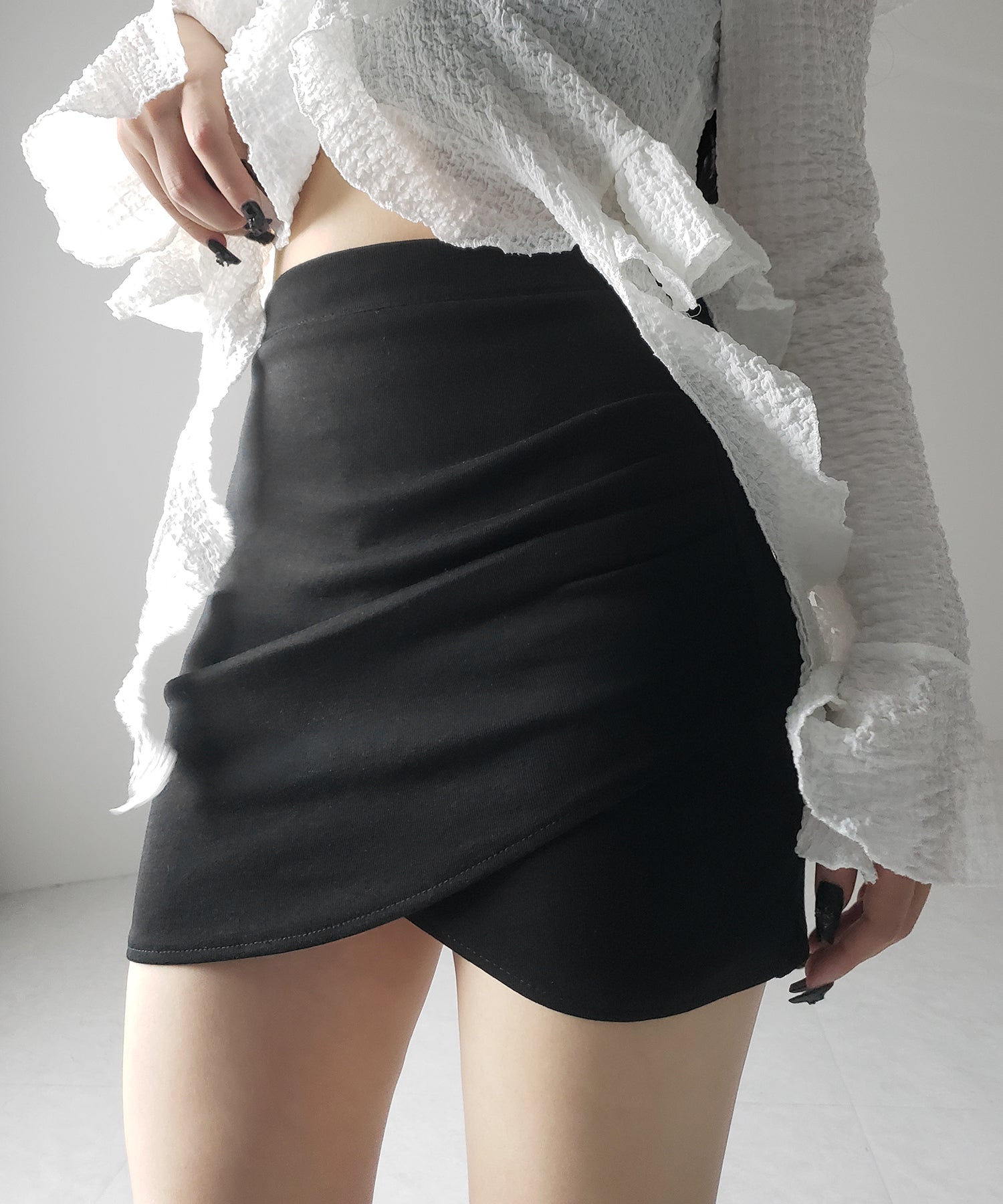 【 インパン裏地付 】サイドタックギャザータイトミニスカート /side tuck gather tight mini skirt
