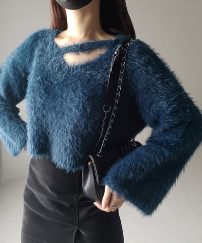 カットアウトショートシャギーニット