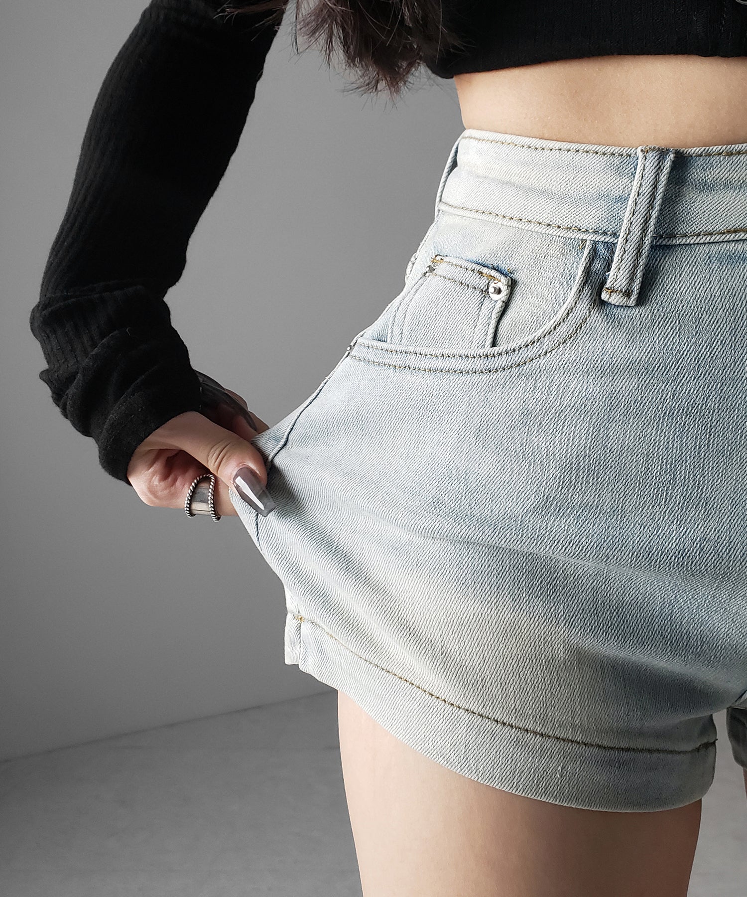 ハイウエストストレッチデニムタイトショートパンツ / high wast stretch denim tight short pants