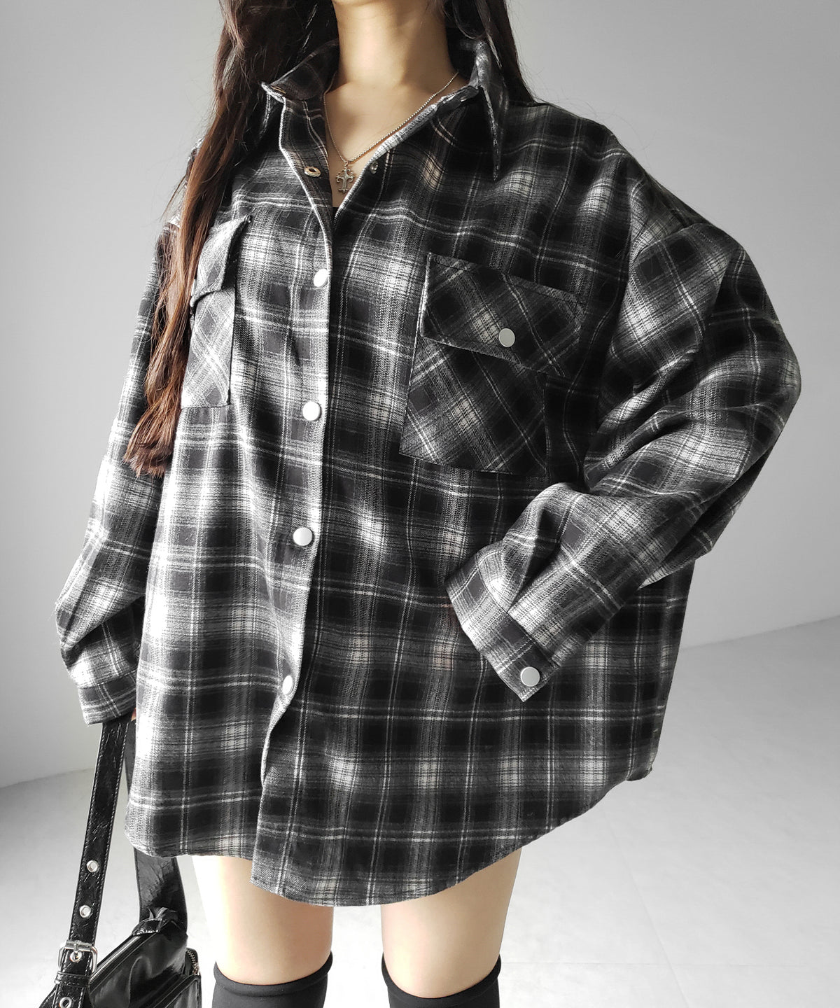 ブラックチェックオーバーフランネルシャツ / black check over flannel shirts