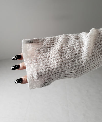 【 2color 】襟付きフロントリボンシアーニットショートカーディガン / collar front ribbon sheer knit short cardigan