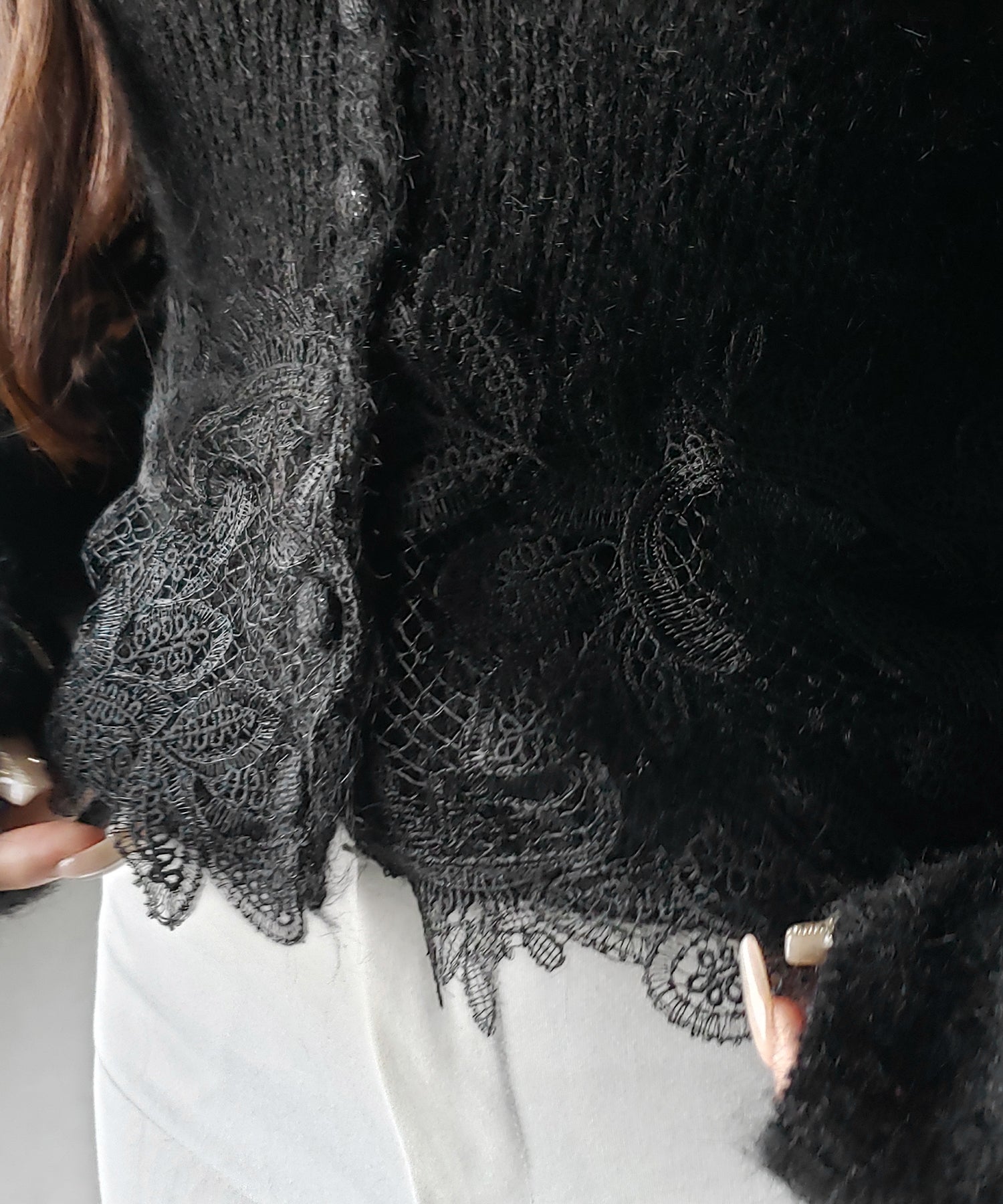 レースドッキングモヘアライクニットカーディガン / Lace docking mohair-like knit cardigan