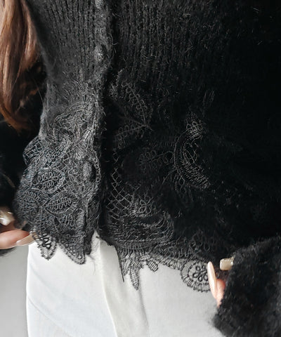 レースドッキングモヘアライクニットカーディガン / Lace docking mohair-like knit cardigan