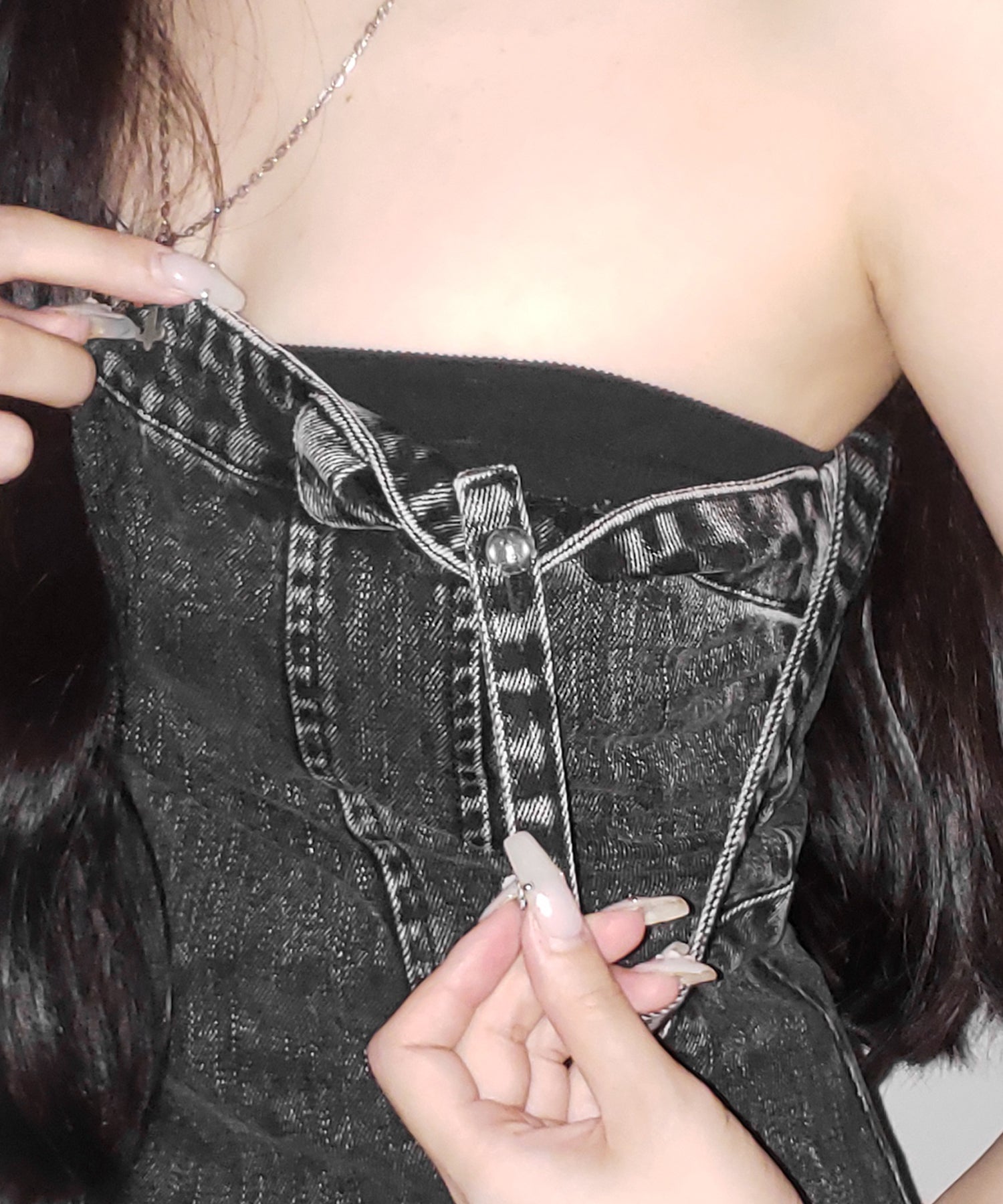 【 デニムセットアップ着用可能 】2WAYヴィンテージケミカルブリーチデニムベアミニワンピース / vintage chemical bleach denim bare mini onepiece