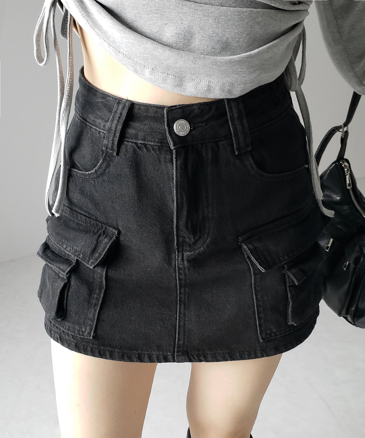 ダブルポケットヴィンテージカーゴデニムミニスカパン / double pocket vintage cargo denim mini skirt pants