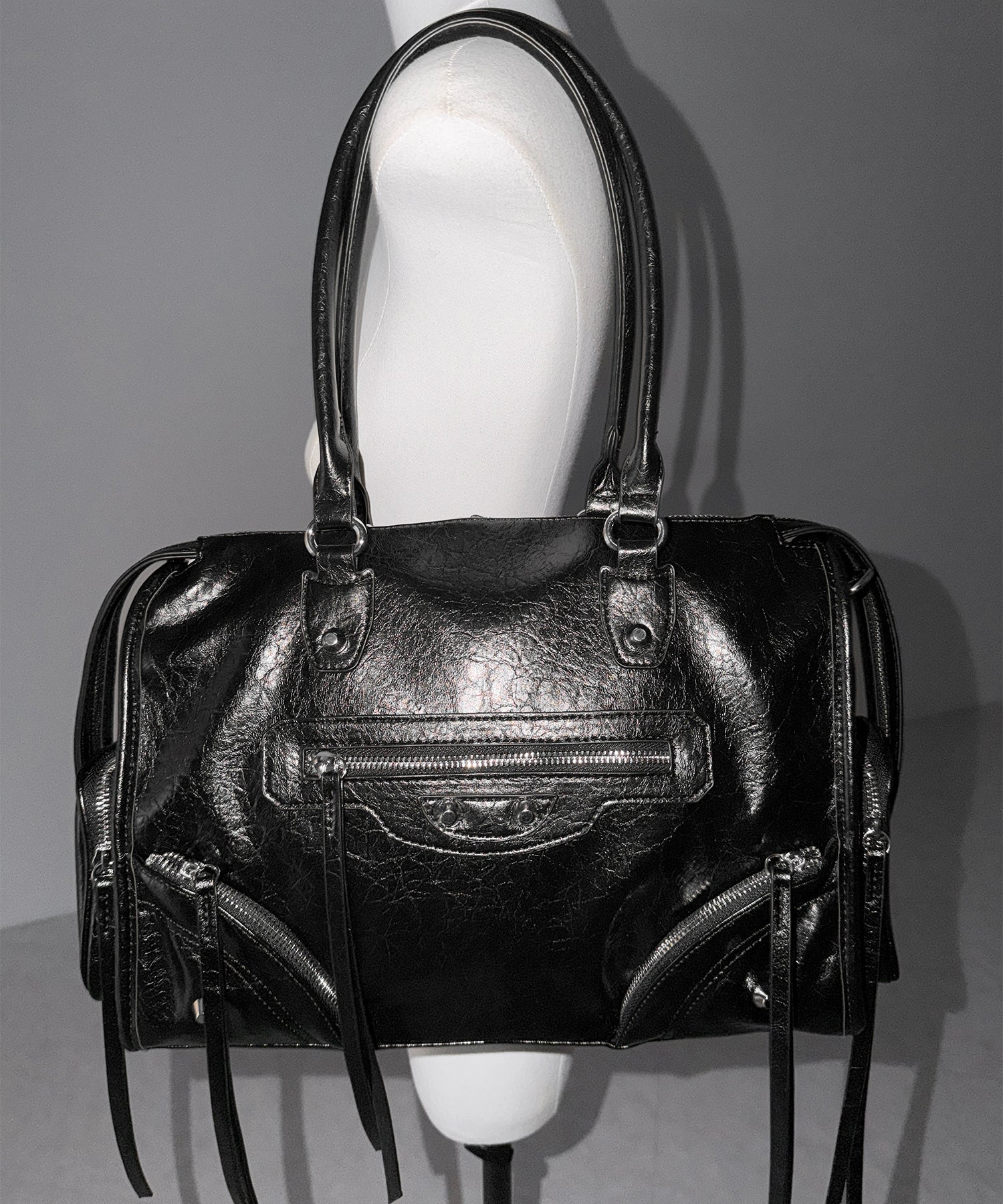 【 ショルダーストラップ付き2WAY 】アウトポケットヴィンテージダブルジップボストンショルダーバッグ /out pocket vintage double zip boston shoulder bag