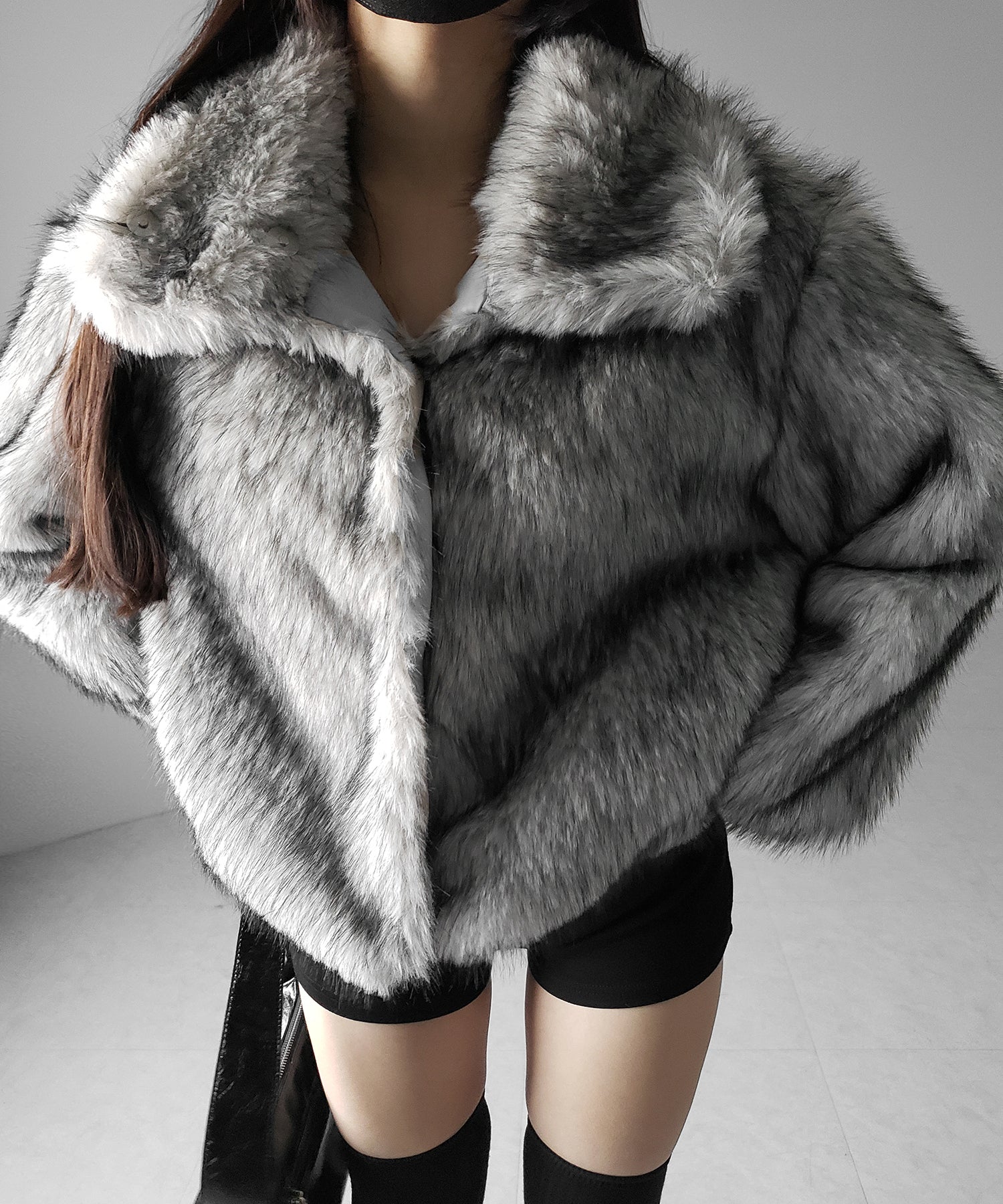 スタンドカラーミックスファーショートコート / stand-collar mix fur short coat