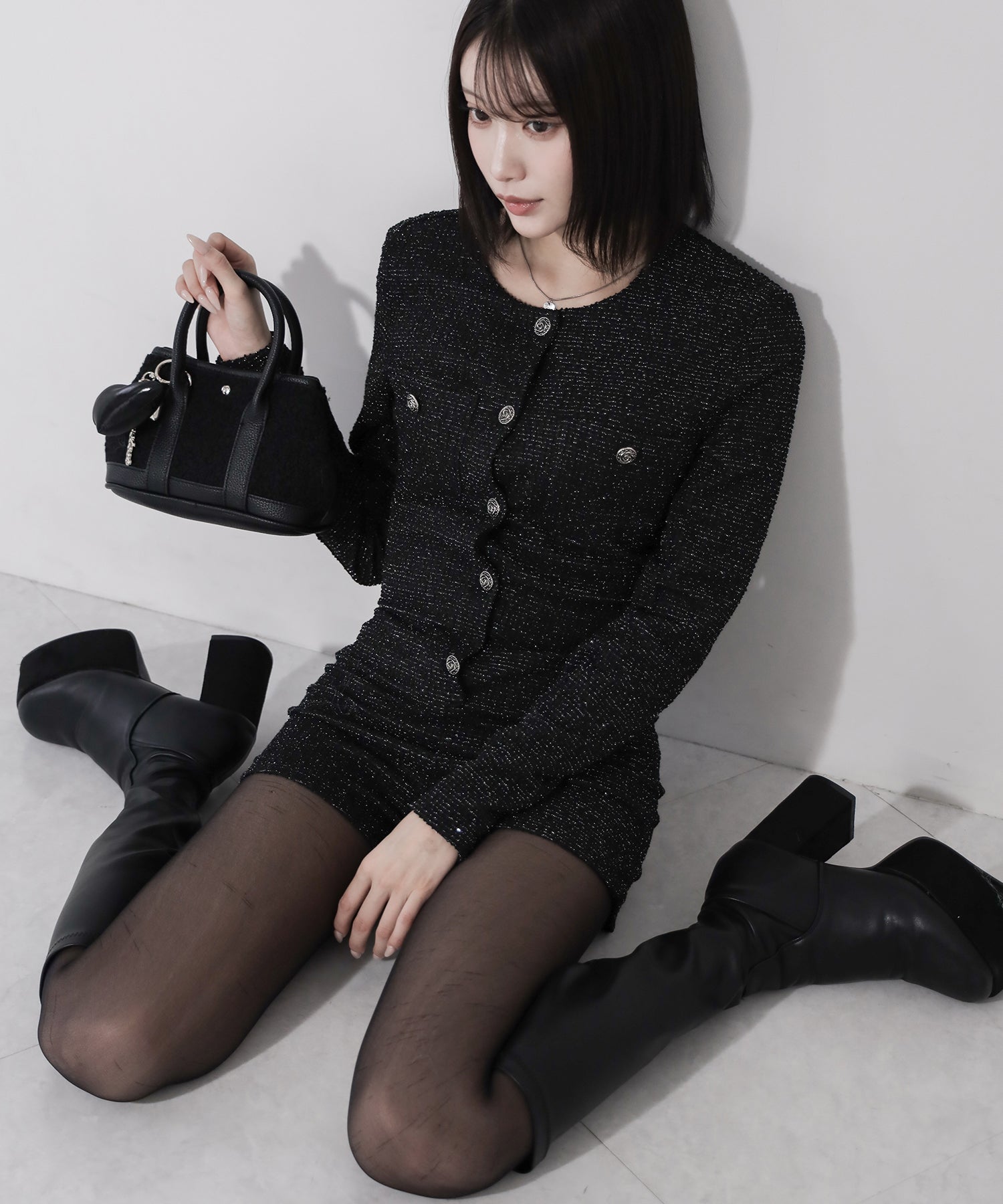 ブラックツイードレディミニオールインワン / black tweed lady mini allinone