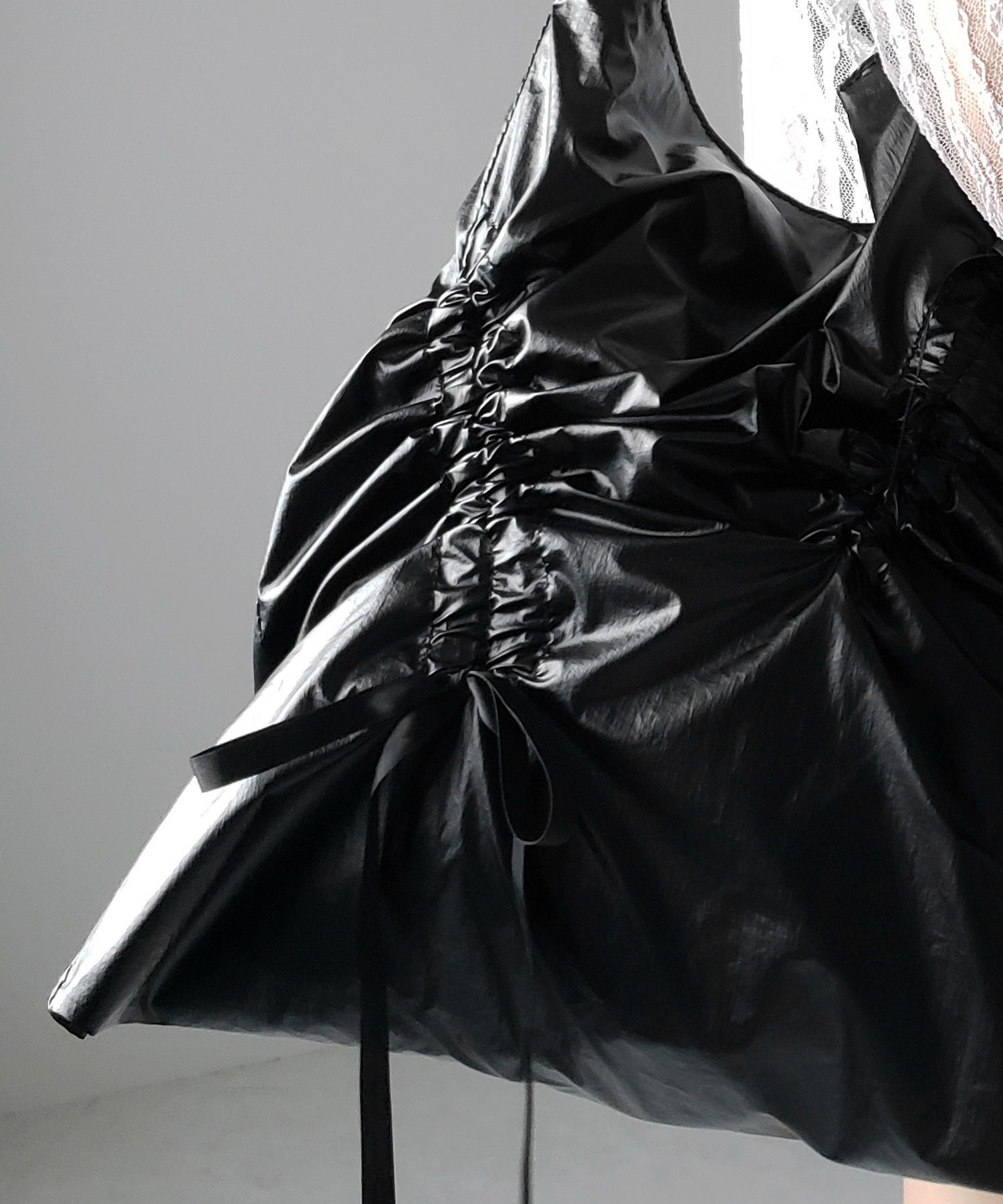 【 2color 】シャーリングリボンメタリックトートバッグ / shirring ribbon metallic tote bag