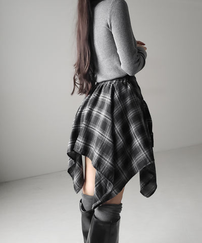【 選べる2素材/インナーパンツ裏地付 】シャツレイヤードチェックミニスカート / shirt layered check mini skirt