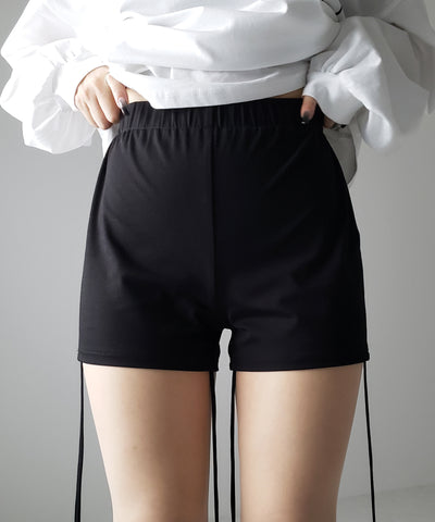 【 セルフカット調節可能 】クロスストラップリボンバイカーレギンスパンツ / cross strap ribbon biker leggings pants