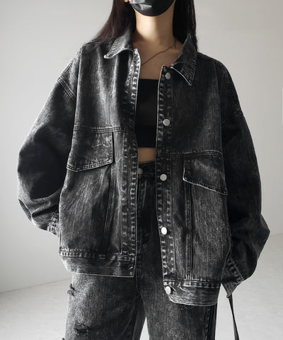 【 デニムセットアップ着用可能 】ヴィンテージケミカルブリーチボーイフレンドデニムジャケット / vintage chemical bleach boyfriend denim jacket