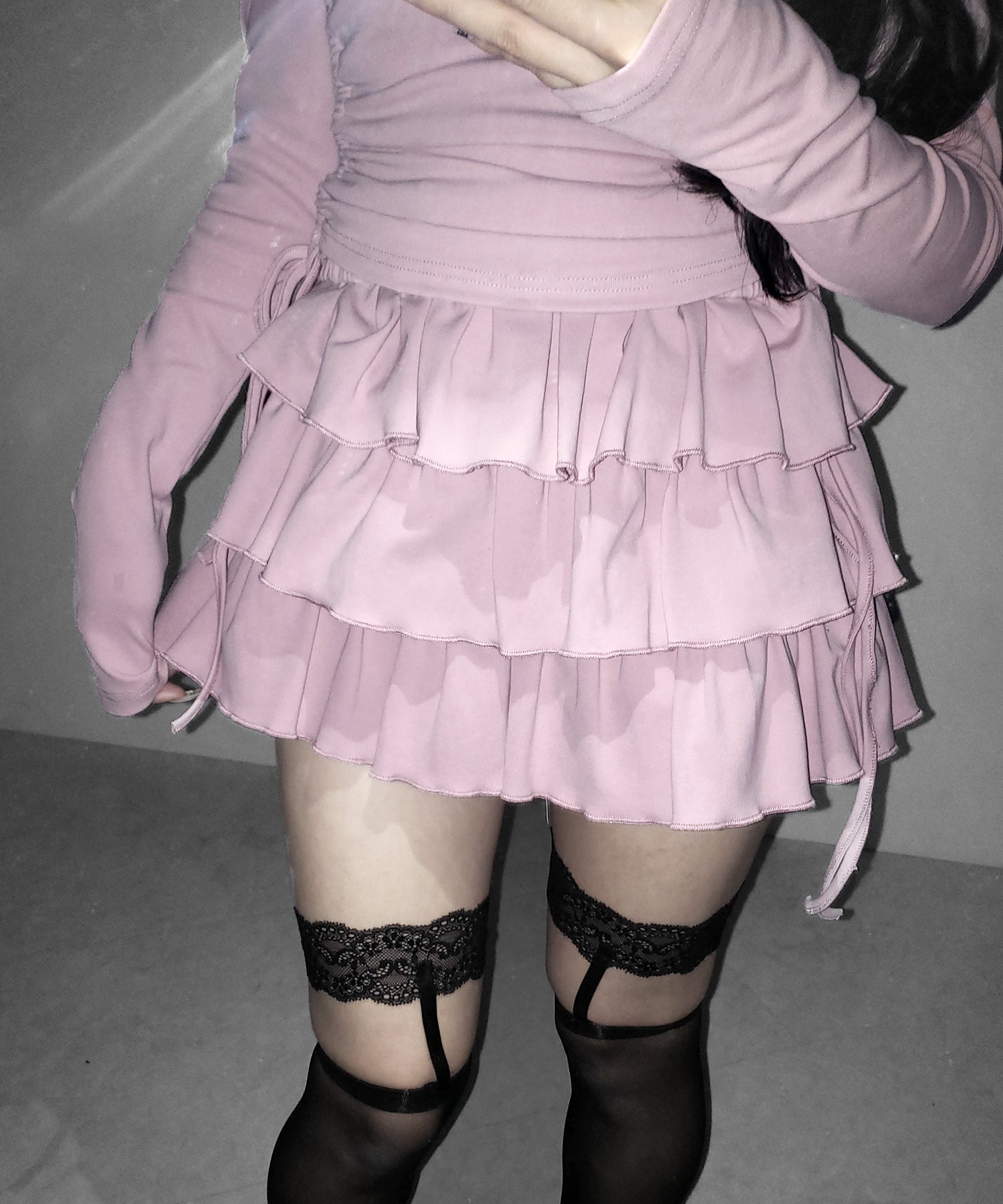 【 新色ピンク追加!4color 】3段フリルカットソーミニスカパン / 3 frill cutsew mini skirt pants